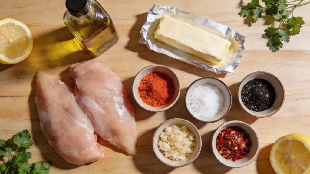 Garlic Butter Chicken Bites Recipe – Easy, Juicy & Ready in 20 Minutes 2 Garlic-butter-chicken-bites-ingredients-including-chicken-breast-butter-garlic-and-parsley-scaled