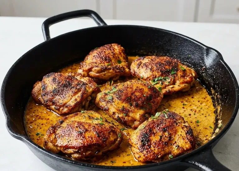 Cast iron chicken thighs with garlic butter sauce