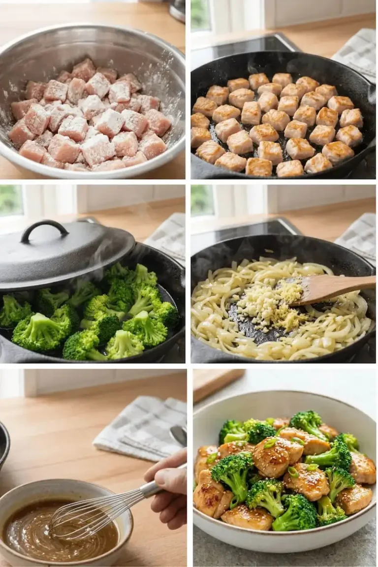 Healthy Chicken and Broccoli Recipes – Easy, Quick, and Ready in 30 Minutes 2 Collage showing how to cook healthy chicken and broccoli step by step