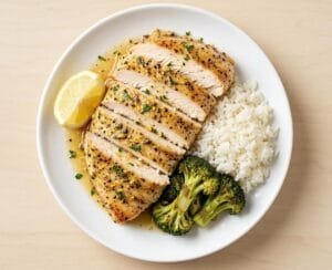 Lemon Pepper Baked Chicken Breast – Juicy, Easy, and Ready in 30 Minutes 3 Lemon Pepper Baked Chicken Breast plated on a ceramic dish