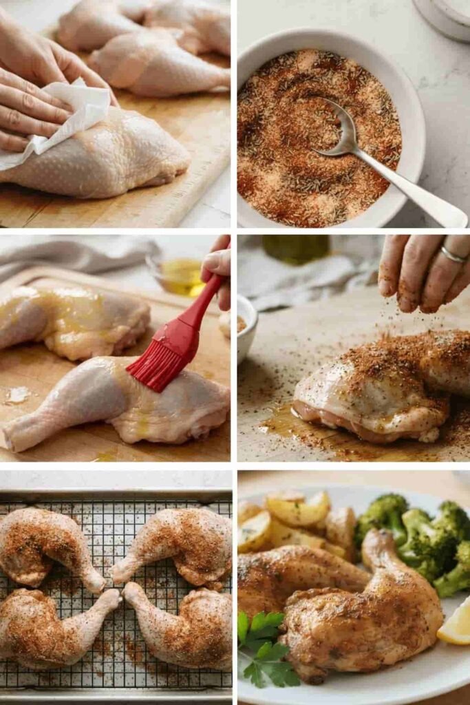 Baked Chicken Leg Quarters Recipes – Crispy Skin, Juicy Meat, Easy Dinner 2 Collage showing how to cook Baked Chicken Leg Quarters step by step