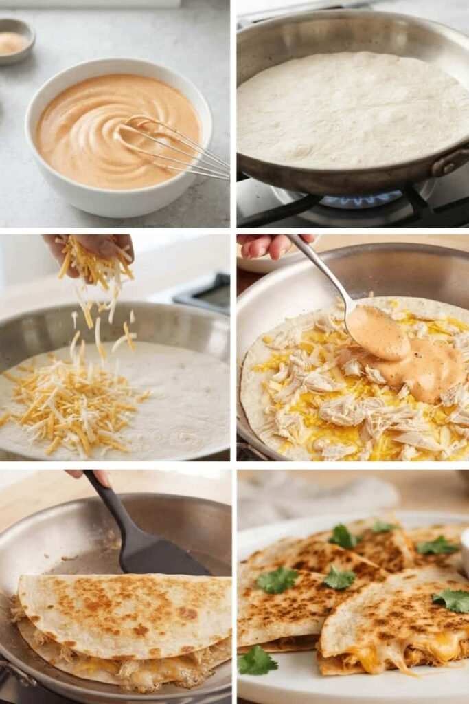 Collage showing how to cook Taco Bell Chicken Quesadilla Recipe step by step