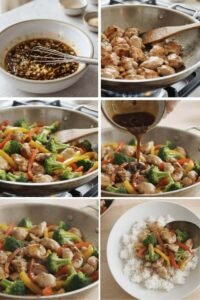Collage showing how to cook Teriyaki Chicken Rice Recipe step by step