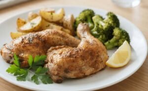 Baked Chicken Leg Quarters Recipes – Crispy Skin, Juicy Meat, Easy Dinner 3 Crispy Baked Chicken Leg Quarters Recipes with golden brown skin on white plate