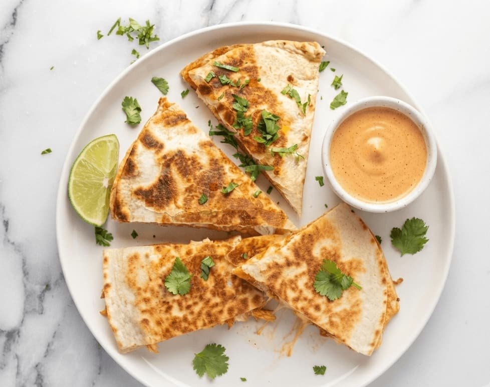 Taco Bell chicken quesadilla recipe with melted cheese and chicken filling